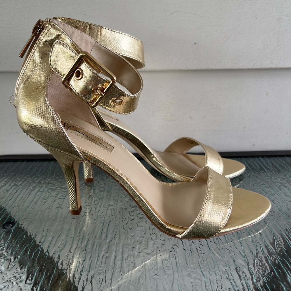 INC International Concepts gold zip up high heels